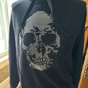 Minnie Rose black hoodie with skull rhinestone design.